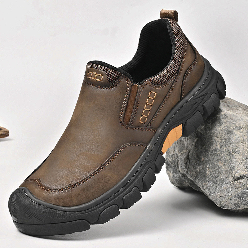 Men's Wide Toe Slip-On Leather Loafers | Arch Support & Anti-Collision