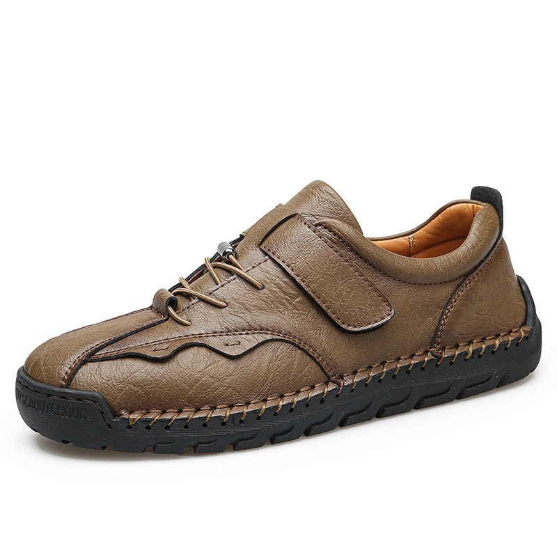 Men's Handcrafted Leather Orthopedic Loafers - Wide Toe Box, Adjustable Hook & Loop Strap