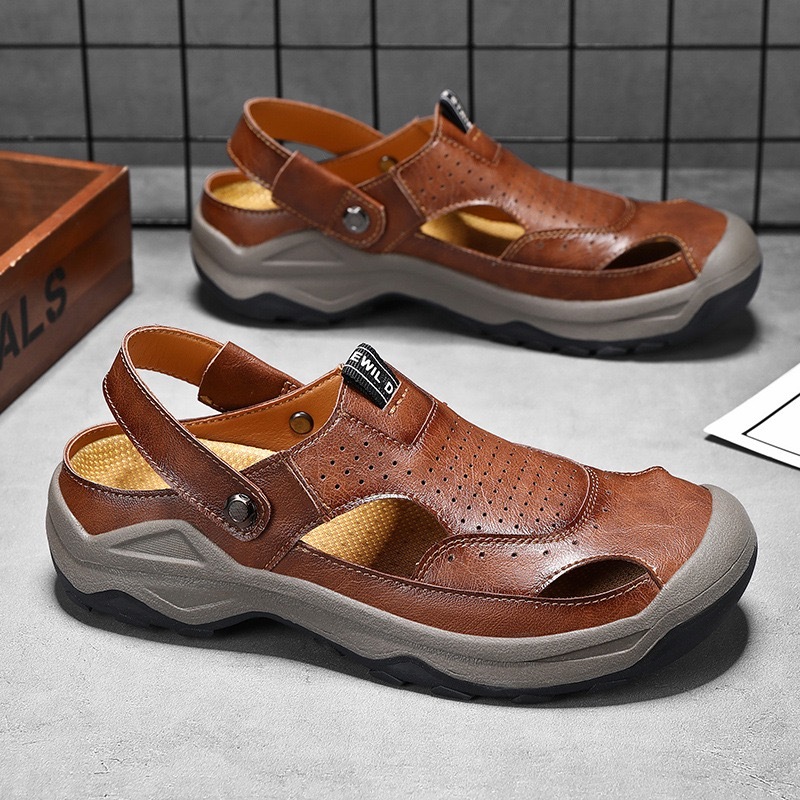 Mens Handcrafted Genuine Leather Orthopedic 2 in 1 Sandals
