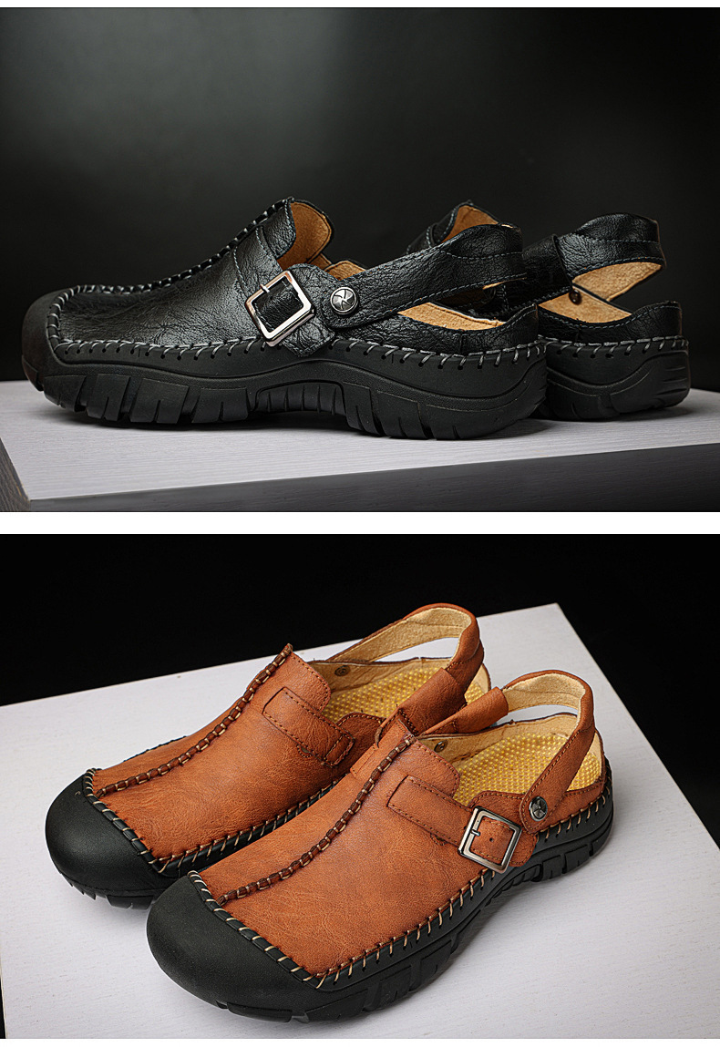 Men's handmade Italian cowhide two-way sandals
