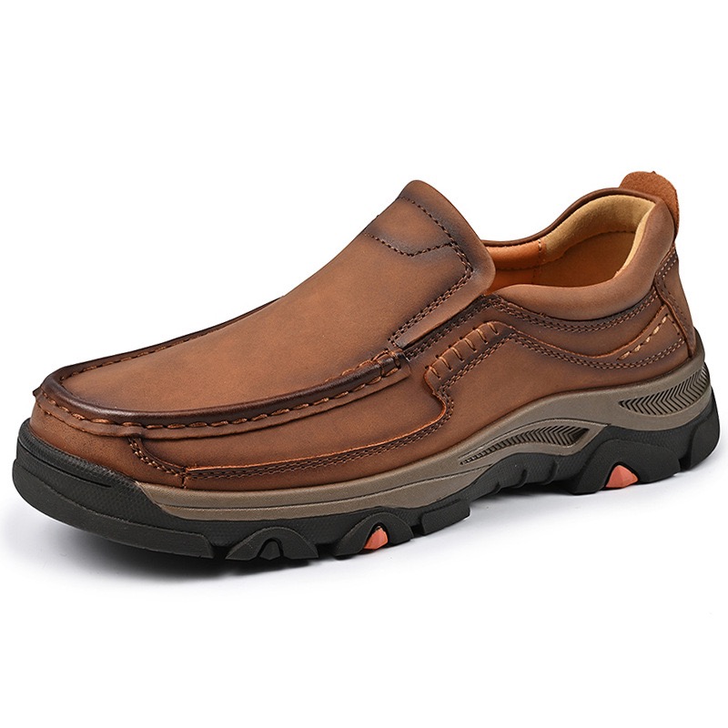 Mens Handmade Genuine Leather No-glue Orthopedic Outdoor Loafers