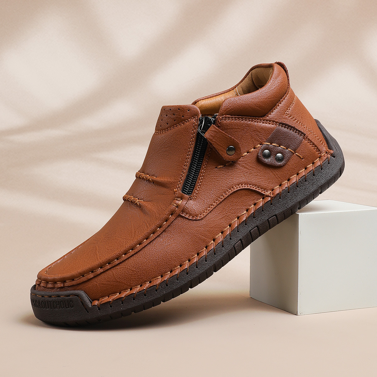 Men's Handmade Leather Boots with Arch Support & Wide Toe Box | Easy Zip Design - GARB