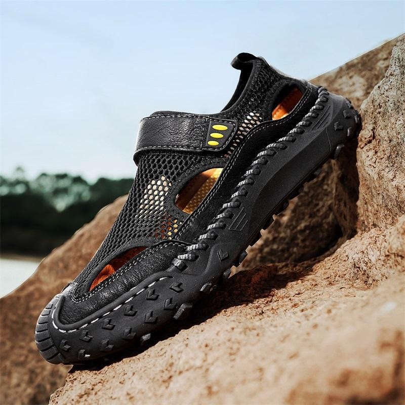GARB mens Handmade Cowhide Breathable Mesh Sandals