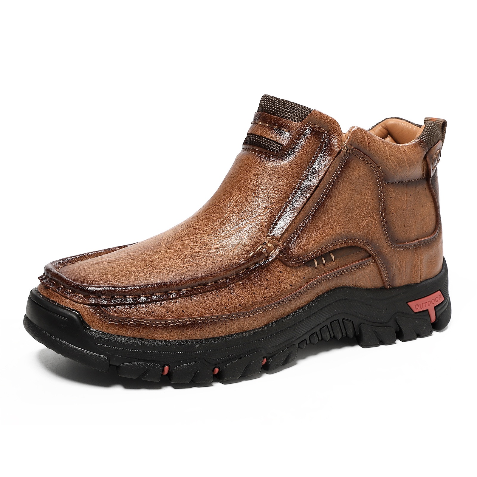 TREADVALE®Men’s Outdoor Hand Sewn Slip-On Full Grain Leather Boots