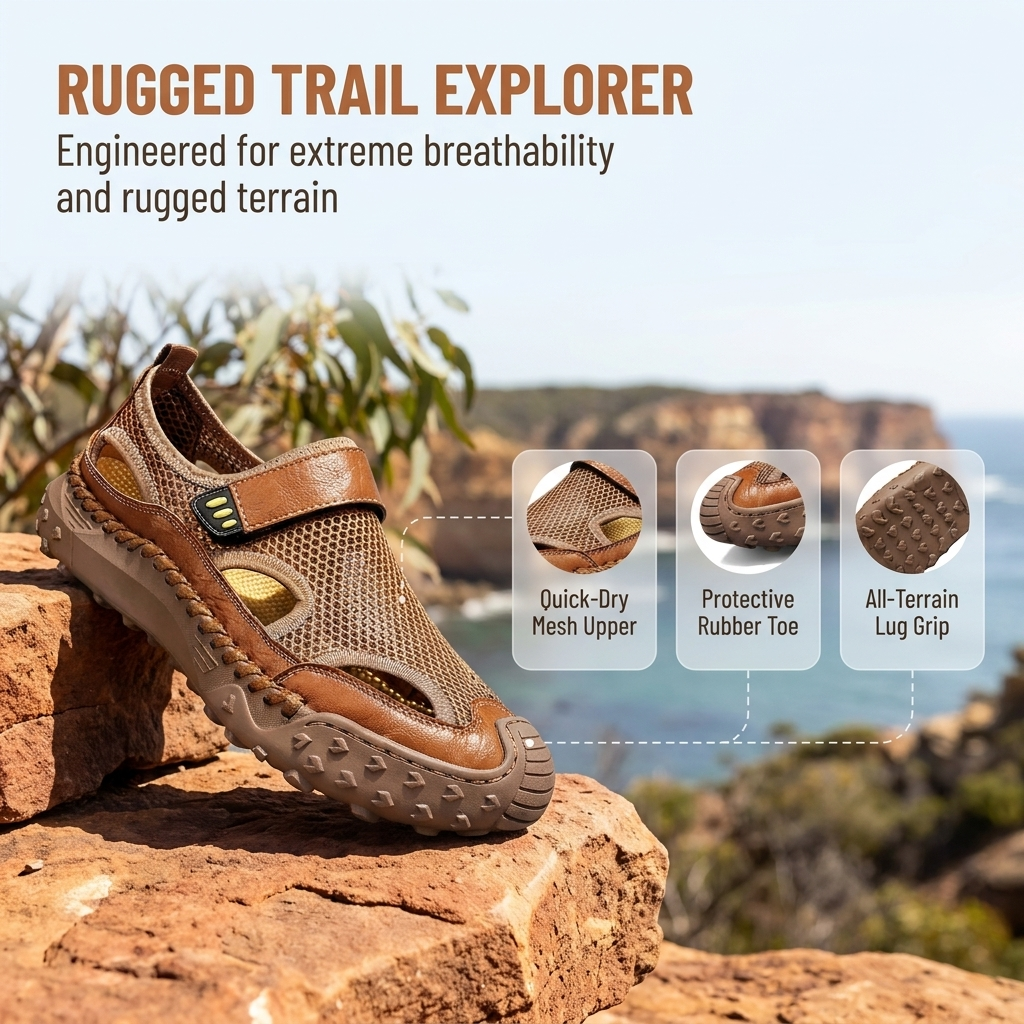 ⏰Last Day! 45% OFF  🔥 GARB®Men's  Handmade Cowhide Breathable Mesh Walking Sandals