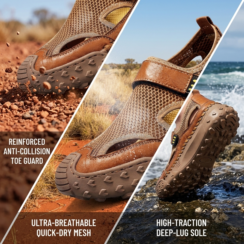 ⏰Last Day! 45% OFF  🔥 GARB®Men's  Handmade Cowhide Breathable Mesh Walking Sandals