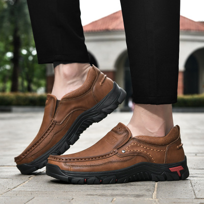 Men's Handcrafted Wide Toe Outdoor Loafers | Arch Support Leather Shoes