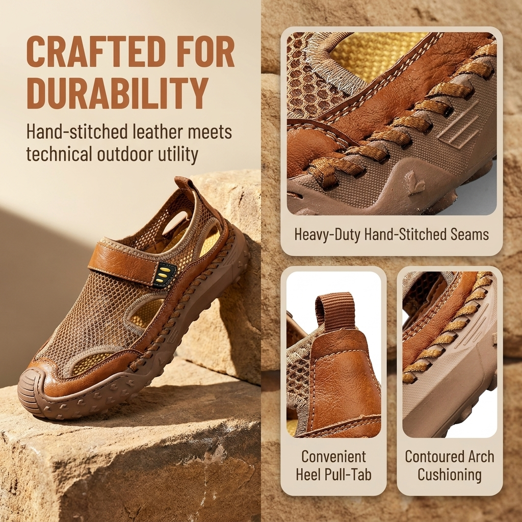 ⏰Last Day! 45% OFF  🔥 GARB®Men's  Handmade Cowhide Breathable Mesh Walking Sandals