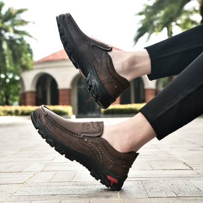 Men's Handcrafted Wide Toe Outdoor Loafers | Arch Support Leather Shoes