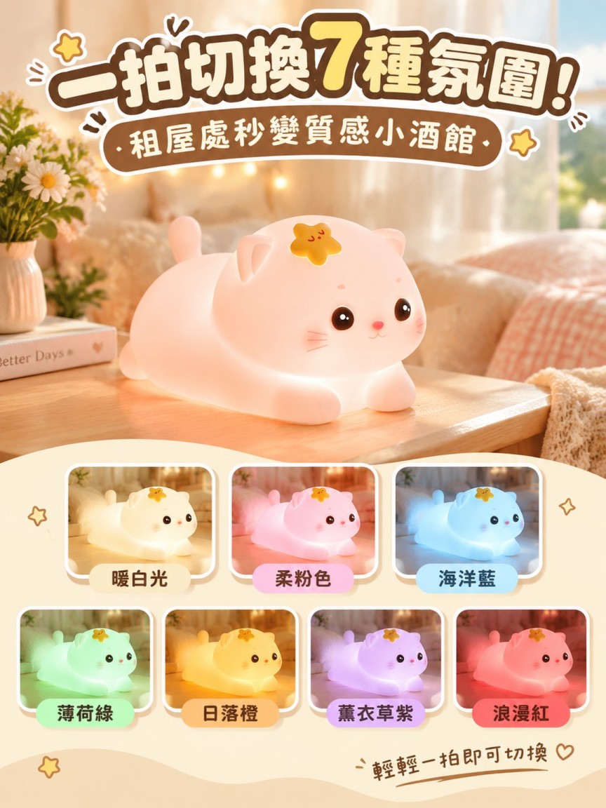 【狂捏秒解壓】辦公桌神物！Ｑ彈麻糬星星貓拍拍燈