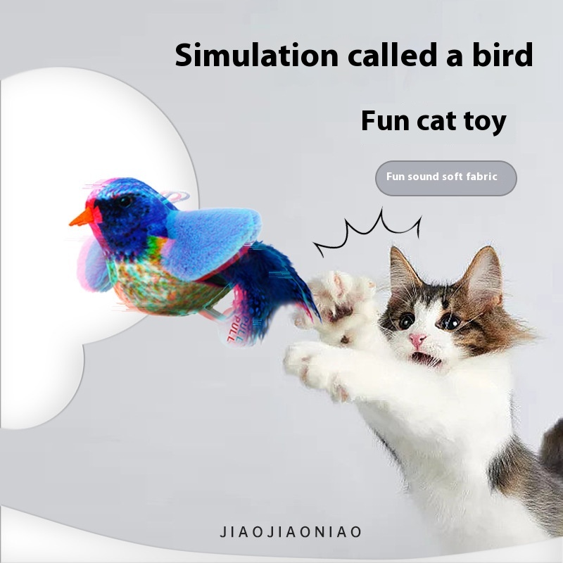 Interactive Hanging Bird Sound Plush Toy for Cats – Simulation Chirping Pet Toy with Elastic String