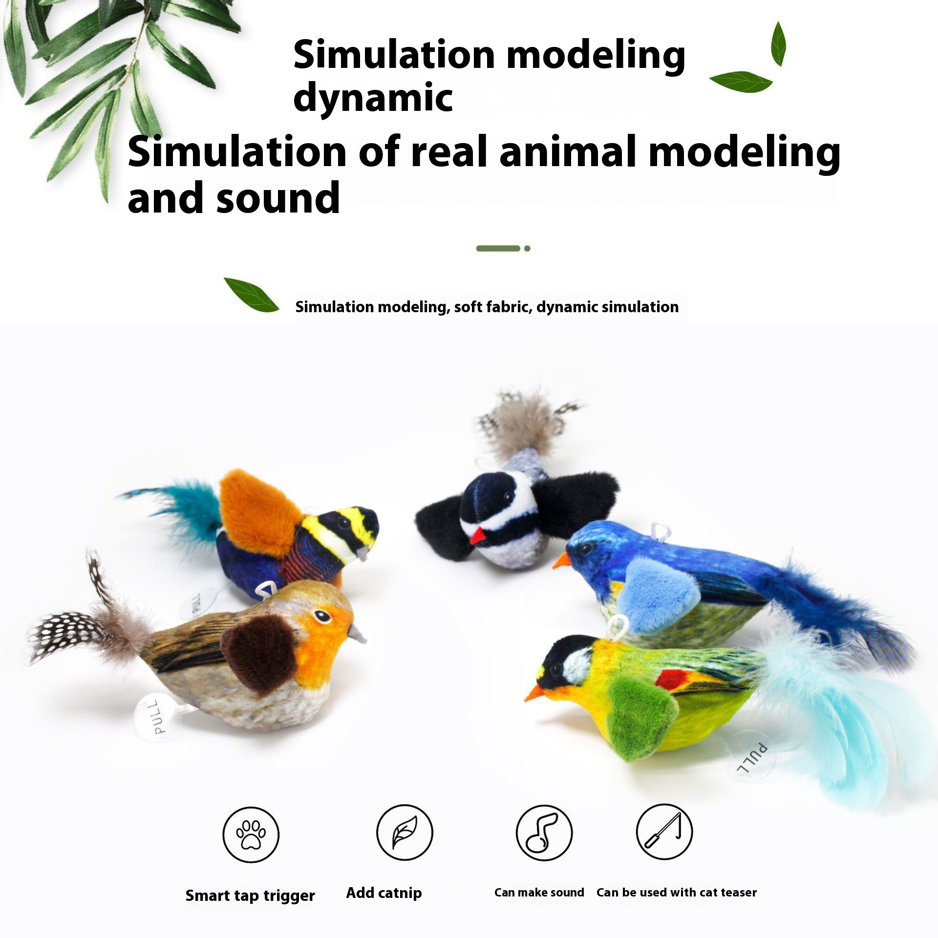 Interactive Hanging Bird Sound Plush Toy for Cats – Simulation Chirping Pet Toy with Elastic String