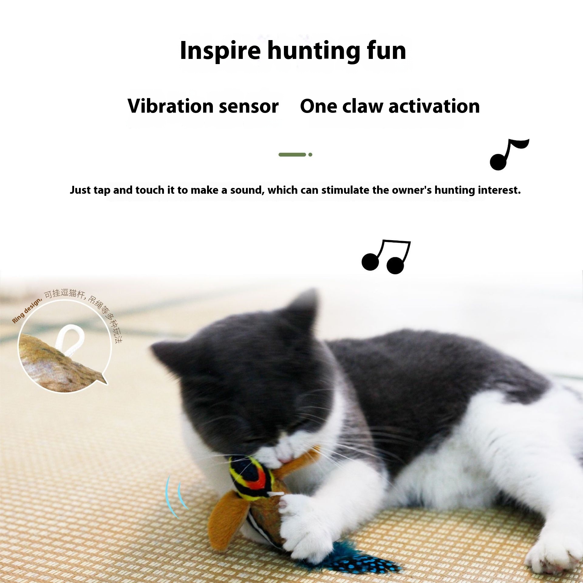 Interactive Hanging Bird Sound Plush Toy for Cats – Simulation Chirping Pet Toy with Elastic String