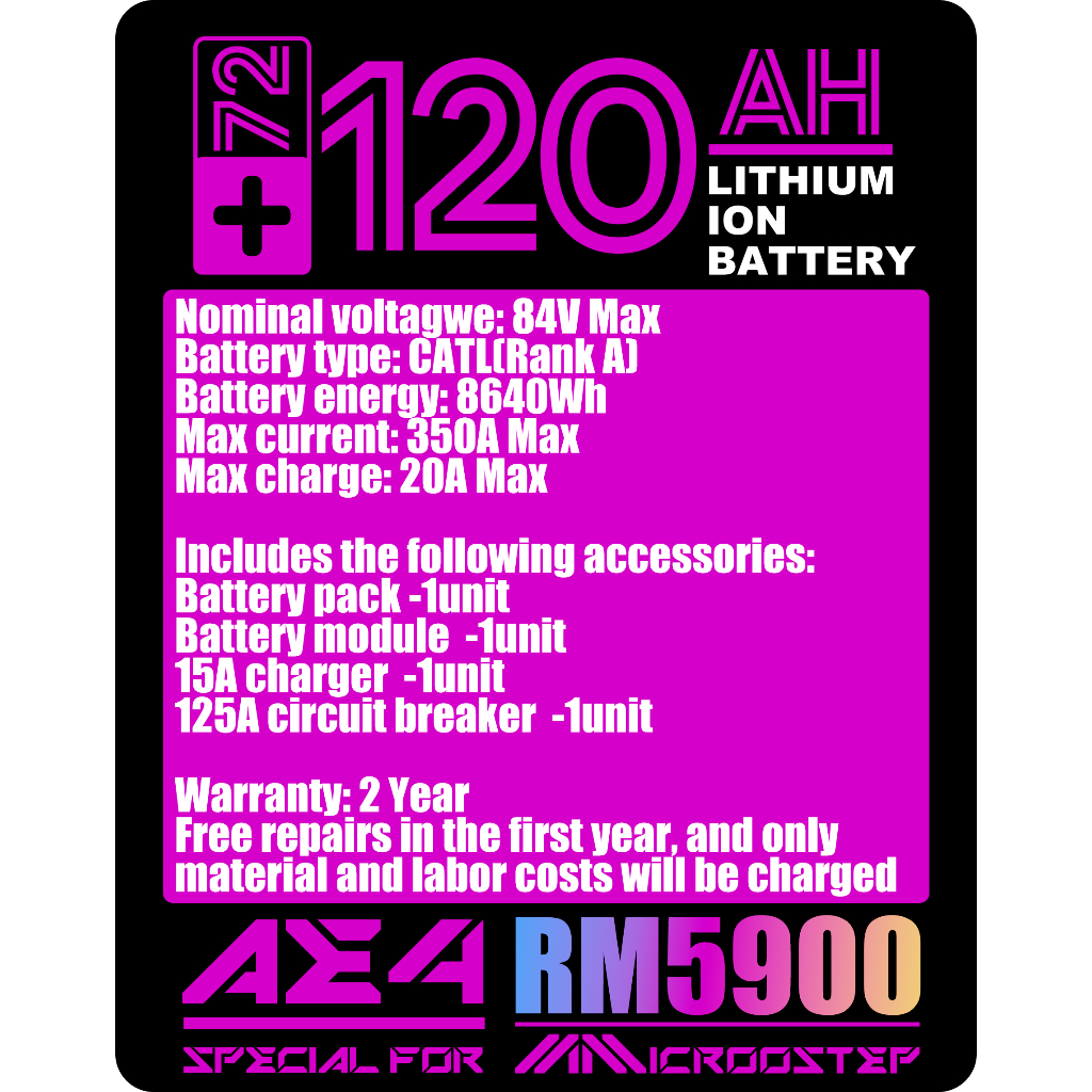 【Deposit only】CATL Grade A Battery for AE4 | 76V80Ah/100Ah/72V120Ah High Capacity 300A/350A Output