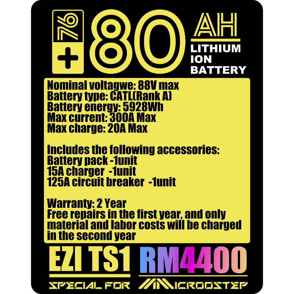【Deposit only】CATL Grade A Battery for AE4 | 76V80Ah/100Ah/72V120Ah High Capacity 300A/350A Output