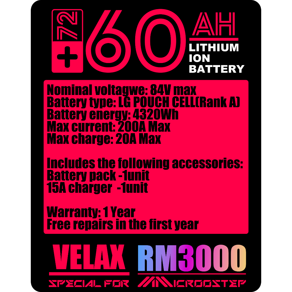 【Deposit only】CATL Grade A Battery for YADEA/EZI/GGR | 76V65Ah/72V72Ah/76V80Ah High Capacity 300A/20