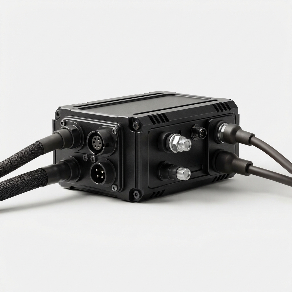 Black electric motorcycle controller front and side view