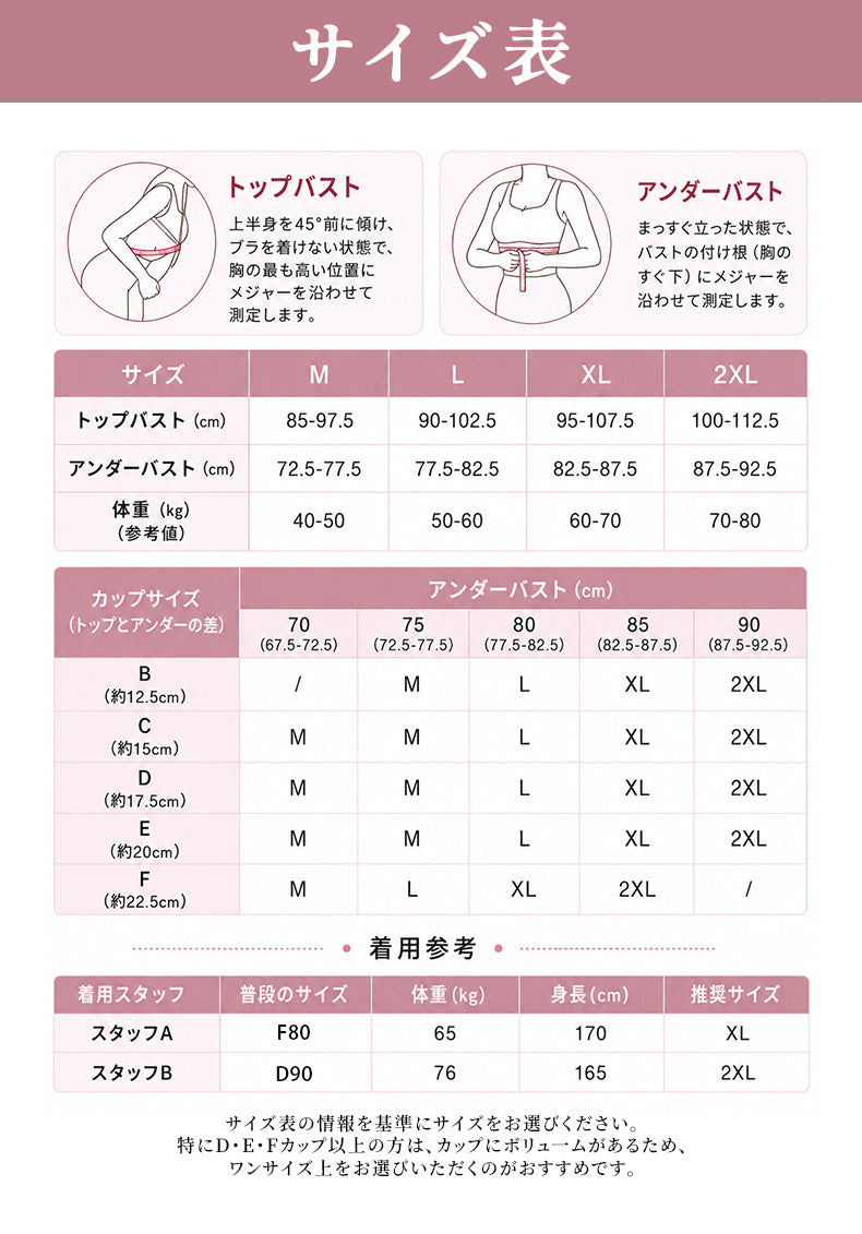 胸 を 小さく 見せる ブラ M〜2XLのサイズ表と測定方法 VEIMIA