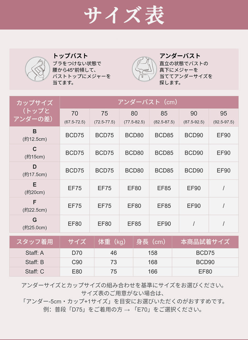胸を小さく見せるブラ サイズ選びに役立つサイズ表 VEIMIA