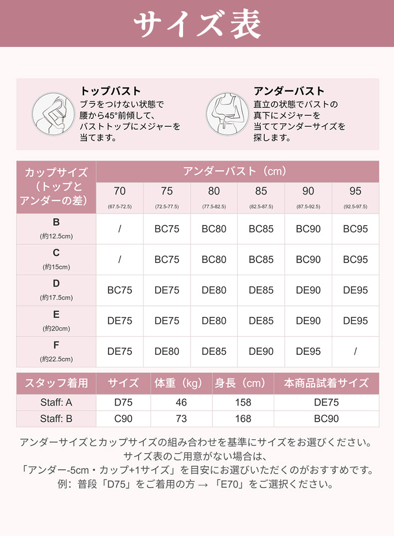 矯正ブラ サイズ選びに役立つサイズ表 VEIMIA