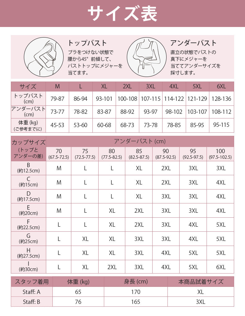 大きい サイズ ブラ サイズ表 VEIMIA