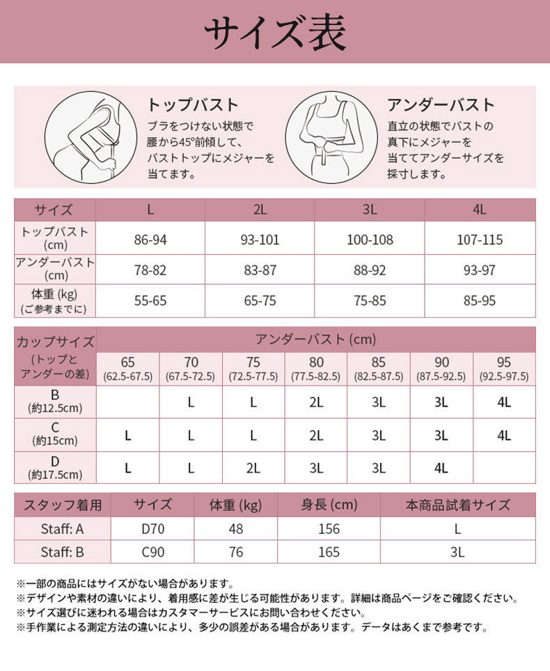 レースブラ サイズ選びの目安がわかる詳細サイズ表 VEIMIA