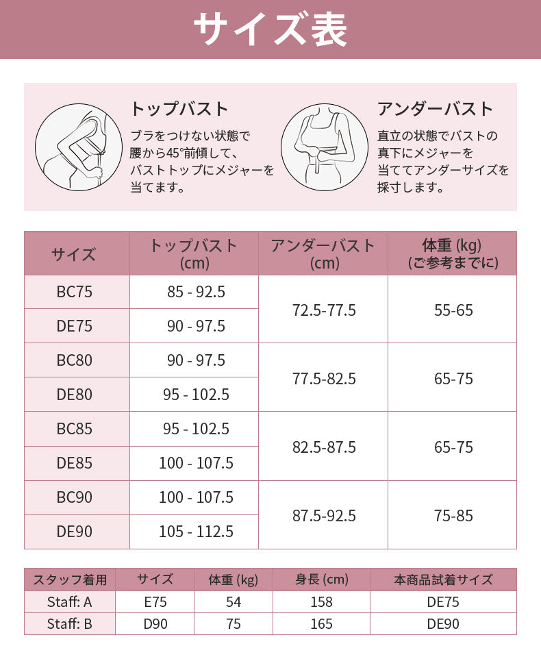 胸 を 小さく 見せる ブラ サイズ表 ヴェーミア