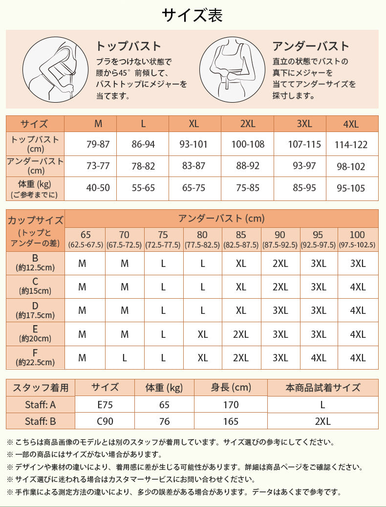 大きい サイズ ブラ サイズ表 VEIMIA
