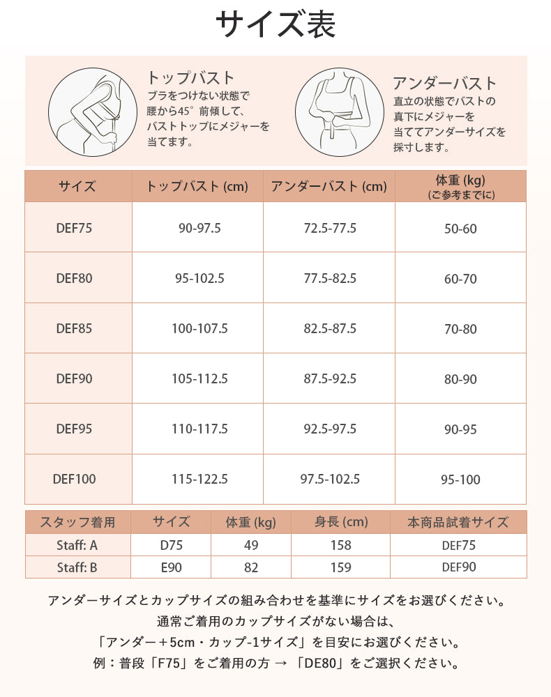 胸 を 小さく 見せる ブラ サイズ表 VEIMIA