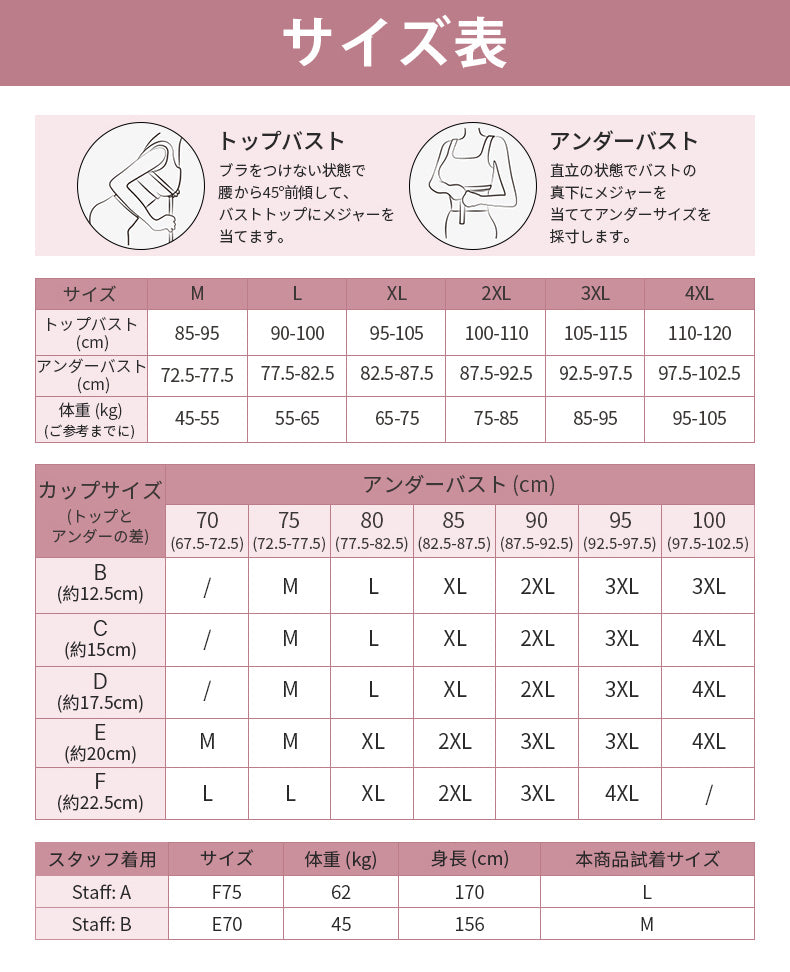 大きい サイズ ブラ サイズ表 VEIMIA