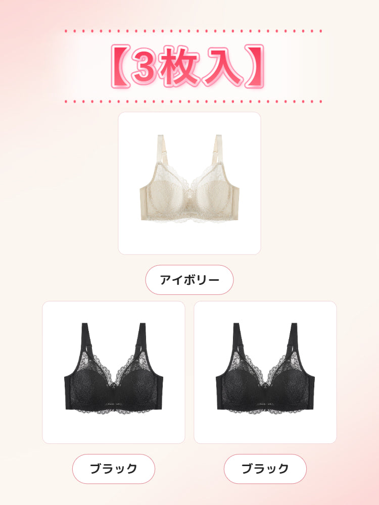 胸 を 小さく 見せる ブラ 【3枚入】アイボリー&ブラック&ブラック VEIMIA