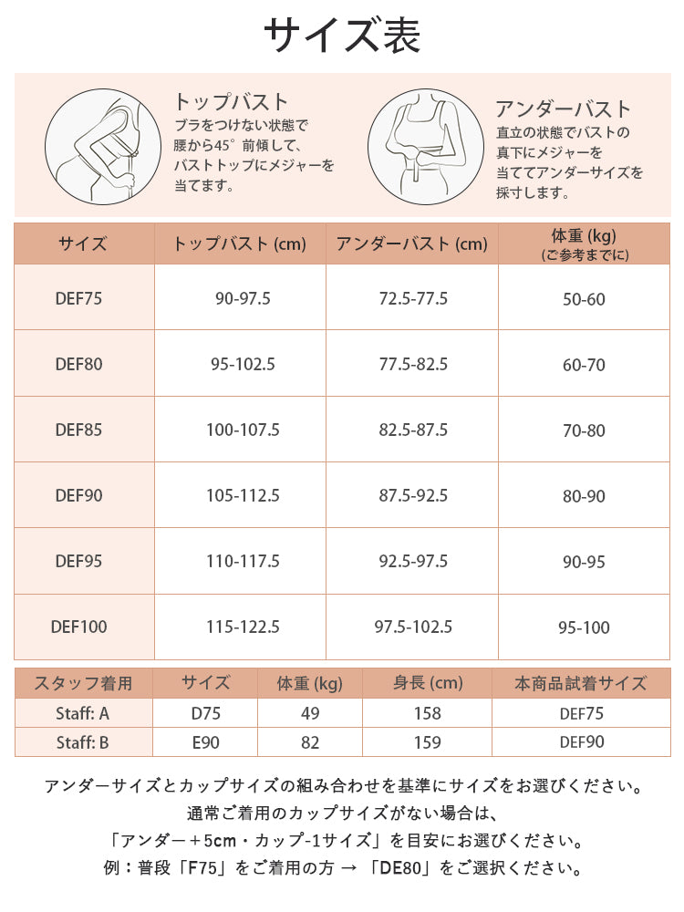 小さく 見せる ブラ サイズ表 VEIMIA