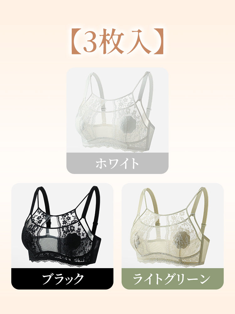 小さく 見せる ブラ 【3枚入】ホワイト&ブラック&ライトグリーン ヴェーミア