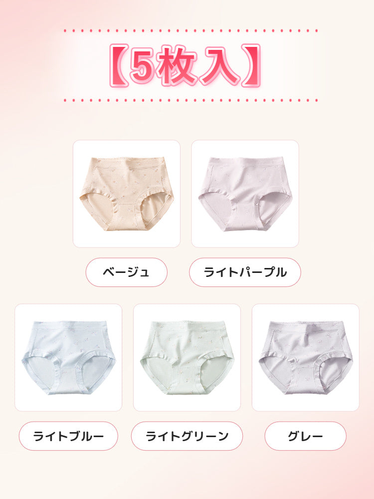 シームレスショーツ 【5枚入】ベージュ&ライトパープル&ライトブルー&ライトグリーン&グレー veimia