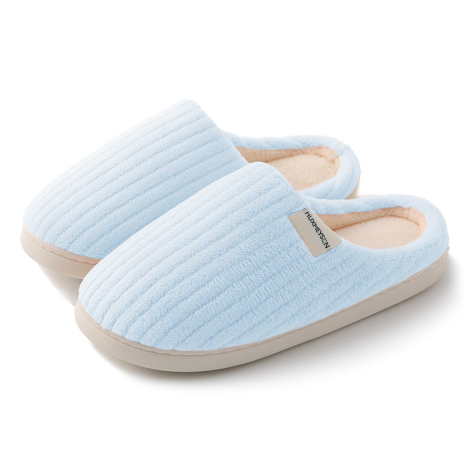 HUXMEYSON Slippers for Women, Warm Memory Foam Comfy House Slippers with Anti-Skid Rubber Sole for Indoor and Outdoor