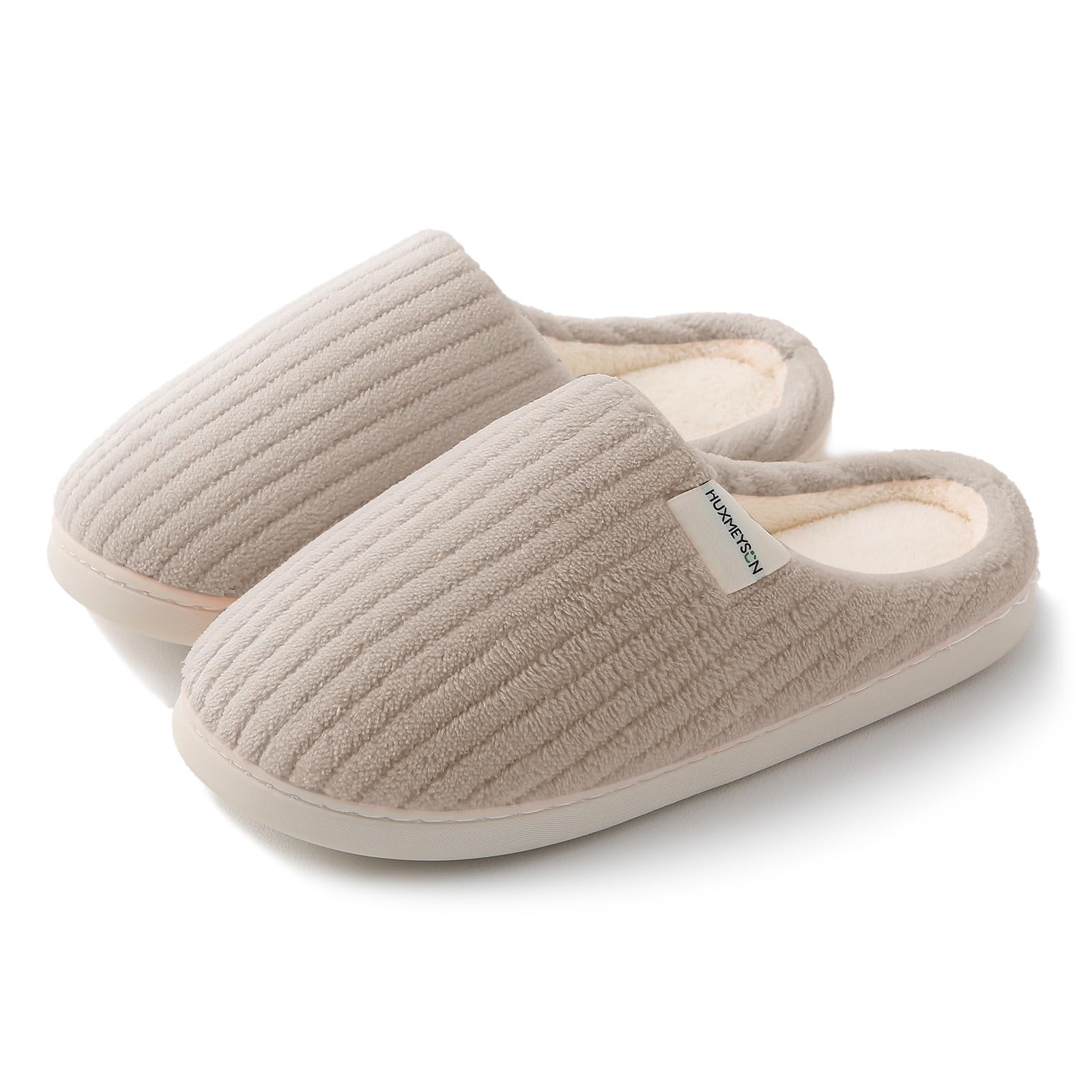 HUXMEYSON Slippers for Women, Warm Memory Foam Comfy House Slippers with Anti-Skid Rubber Sole for Indoor and Outdoor