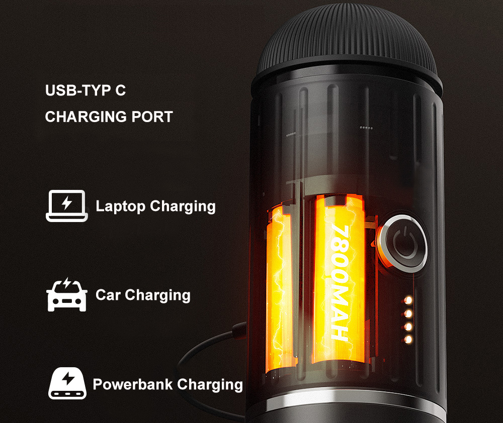 MIKOCA portable espresso machine with a powerful 7800mAh battery