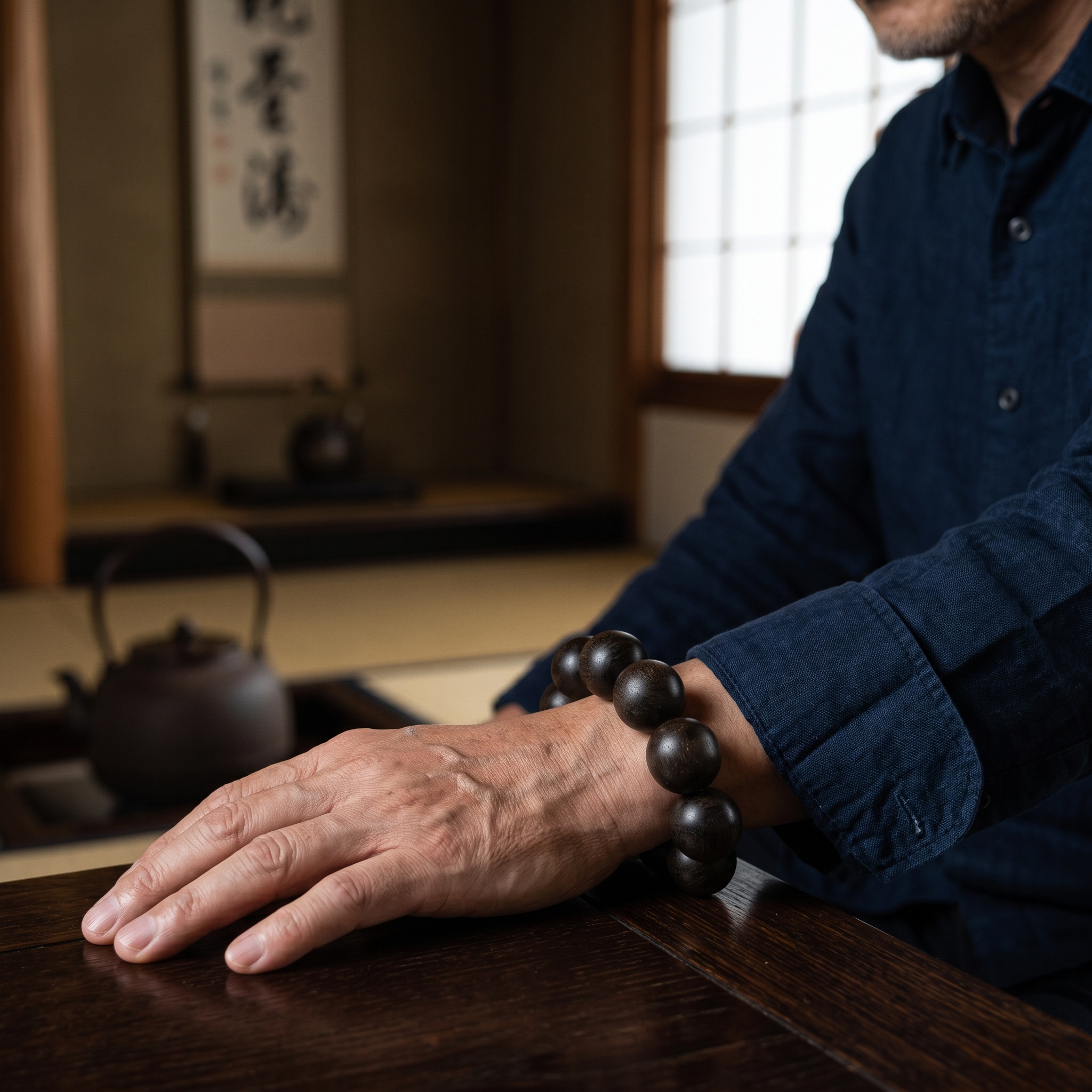 天然 白伽羅（白奇楠）沈香ブレスレット 18mm×12玉 メンズ 黒油老料 九分沈み（ベトナム芽庄産）｜代引手数料無料・365日間返品保証