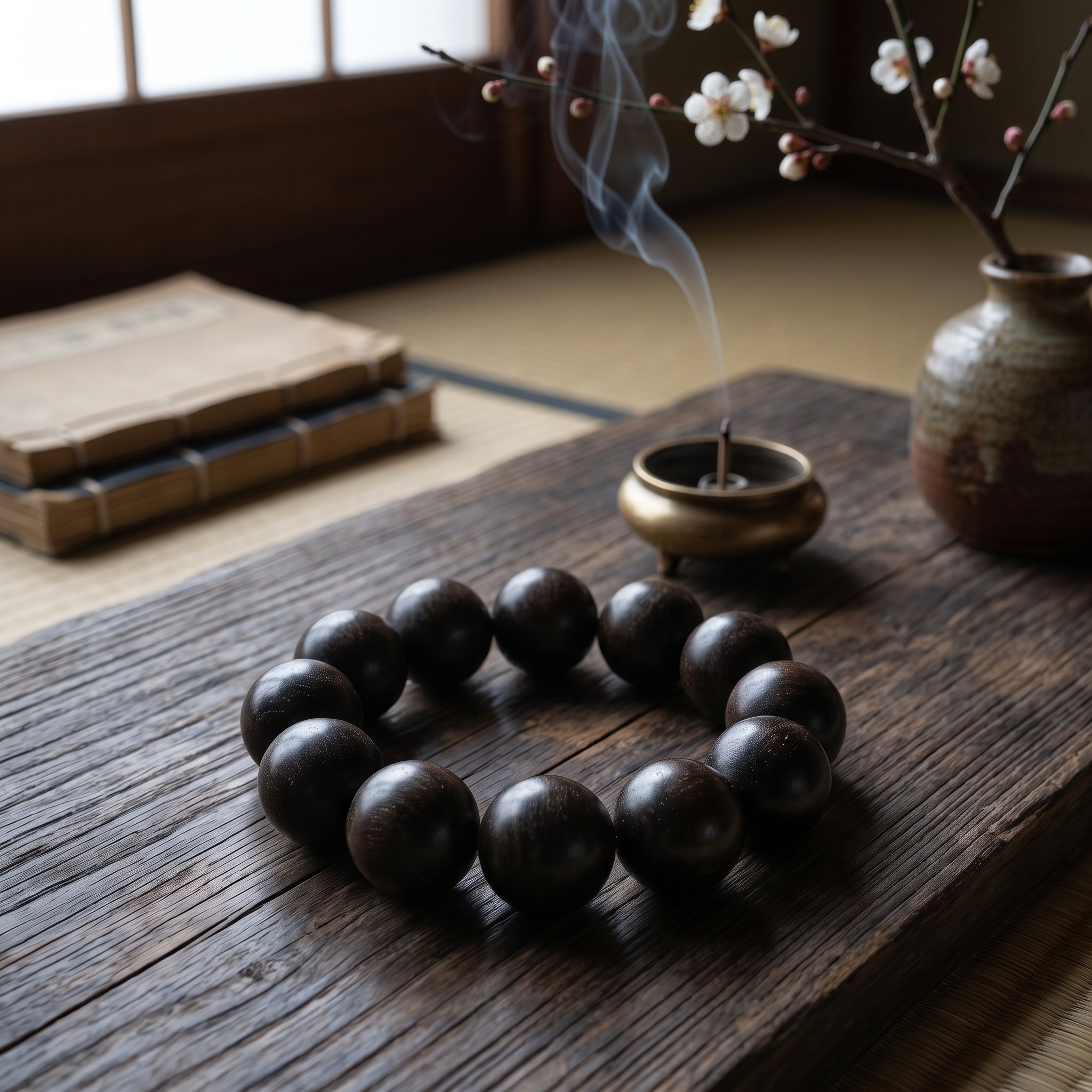 天然 白伽羅（白奇楠）沈香ブレスレット 18mm×12玉 メンズ 黒油老料 九分沈み（ベトナム芽庄産）｜代引手数料無料・365日間返品保証