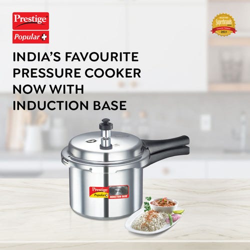 Prestige Popular Plus 3 L, 2 L Outer Lid Induction Bottom Pressure Cooker (Aluminium)