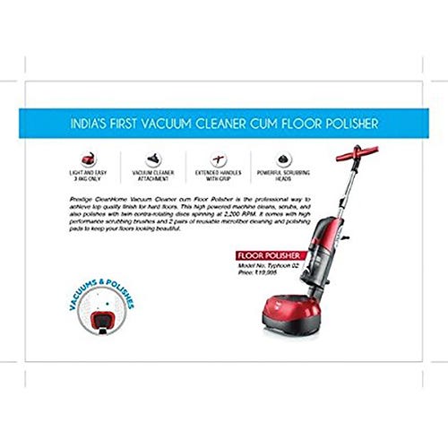 Prestige CleanHome Typhoon 02 Polisher Cum Vacuum Cleaner 230 V (Red)