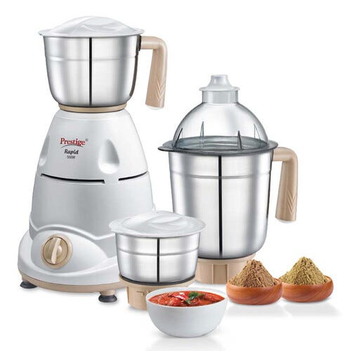 Prestige Rapid 550 W Mixer Grinder, 3 Jars (1400 ml, 1000 ml, 400 ml) (Off-White, Silver)