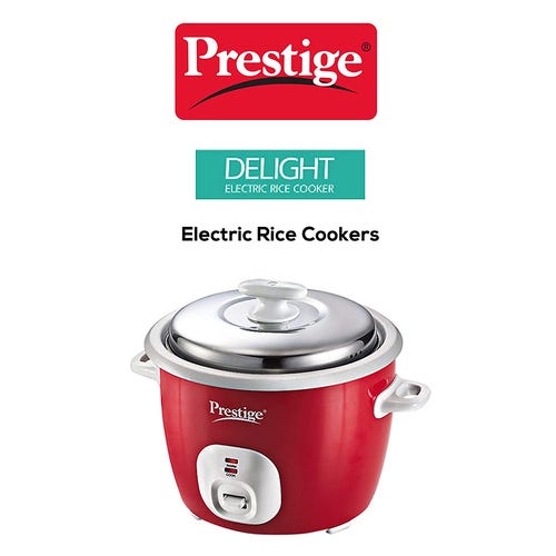 Prestige Cute Rice Cooker with Close Fit Stainless Steel Lid (Red)