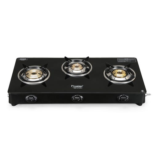 Prestige Marvel Glass Top Gas Stove (3 Burners) with Auto Ignition - GTM 03 AI Black