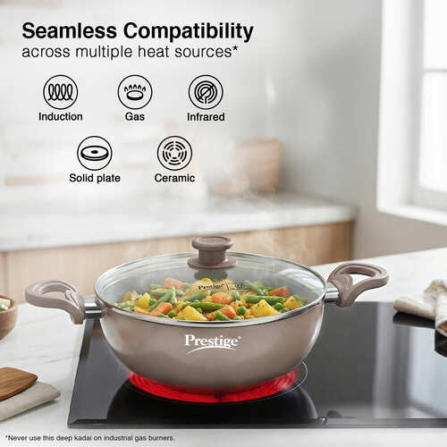 Prestige Ceraglide Duo Ceramic Coating Non Stick Aluminium Cookware Deep Kadai Dia 24 cm (3.0 Litre) with Glass Lid