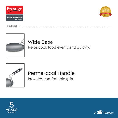 Prestige Hard Anodised Metal-Spoon Friendly Multi Tawa, (Black)