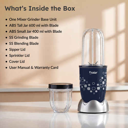Prestige Nutri-Mate 400W Mixer Grinder|Compact Multipurpose Blender with 2 Jars & 3 Lids (Sipper, Storage, Sprinkle)|Dual Safety Interlock System|Ideal for Smoothies, Juices & Chutneys|1Y Warranty.