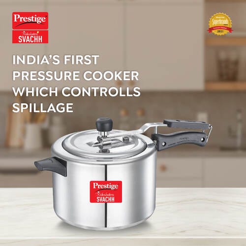 Prestige Nakshatra Plus Svachh Aluminium Spillage Control Pressure Cooker 6.5 L (Silver)