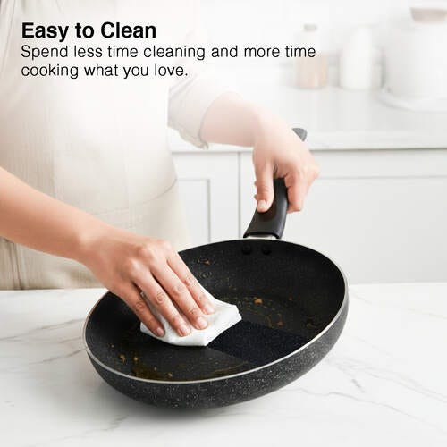 Prestige Svachh Granite Non-Stick 3-Piece Set Cookware |Dual Non-Stick Delight|Omni Tawa -28cm Dia, Kadai with GlassLid -24cm Dia, Fry Pan -24cm Dia|Gas and Induction Compatible|Metal Spoon Friendly
