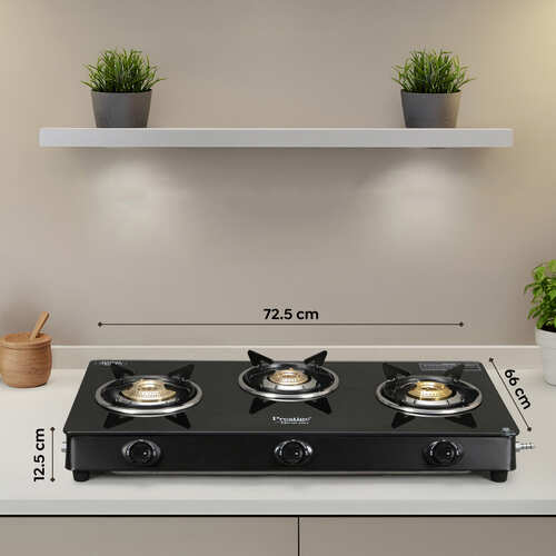 Prestige Marvel Glass Top Gas Stove (3 Burners) with Auto Ignition - GTM 03 AI Black